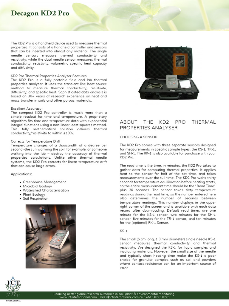 Decagon KD2 Pro | PDF | Electrical Resistivity And Conductivity | Sensor