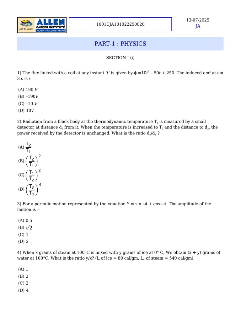 Physics and Chemistry Exam Questions | PDF | Capacitor | Capacitance
