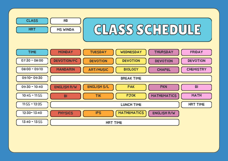 Weekly Class Schedule Overview | PDF