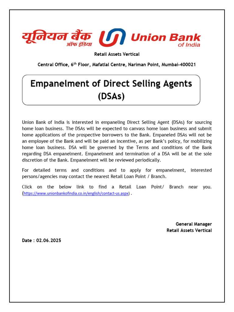 DSA Empanelment for Home Loans | PDF