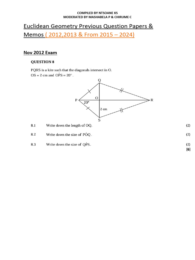 Exam Pack Euclidean Geometry (Kill | PDF | Mathematics | Geometry