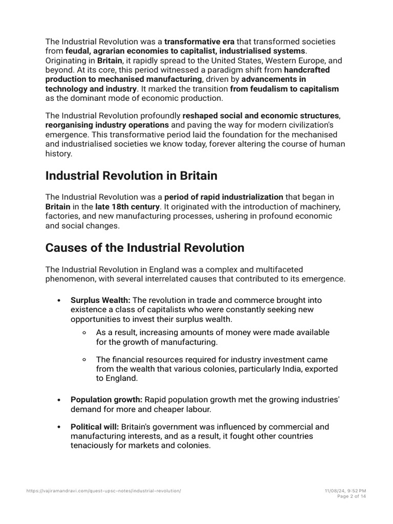 Industrial Revolution Causes Impacts Timeline Innovations Pdf