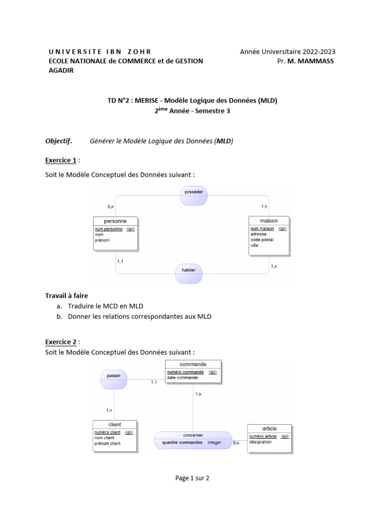 MLD en Merise : Exercices Pratiques | PDF