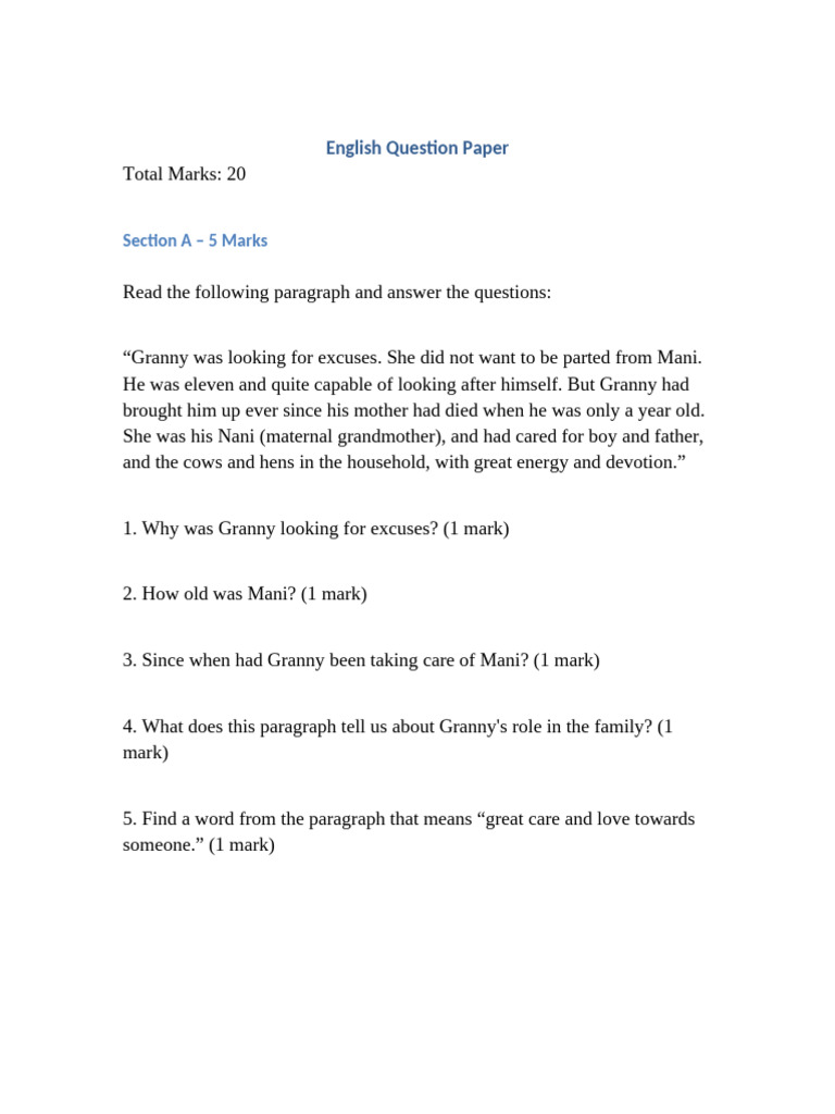 English Sample Question Paper | PDF