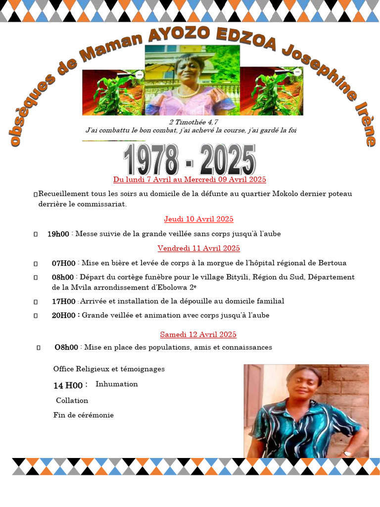 Programme des obsèques du 7 au 12 avril 2025 | PDF