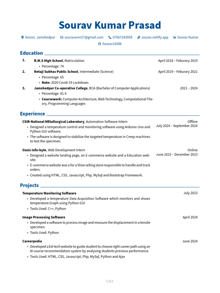 Sourav Kumar Prasad's Profile Summary | PDF | Php | Ajax (Programming)