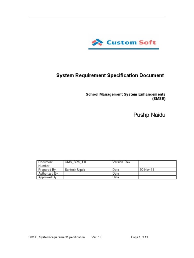 System Requirement Specification Document: Pushp Naidu | PDF | Academic ...