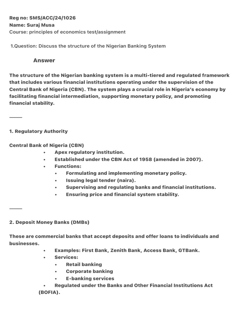 Principles of Economics Assignment | PDF | Banks | Financial Services