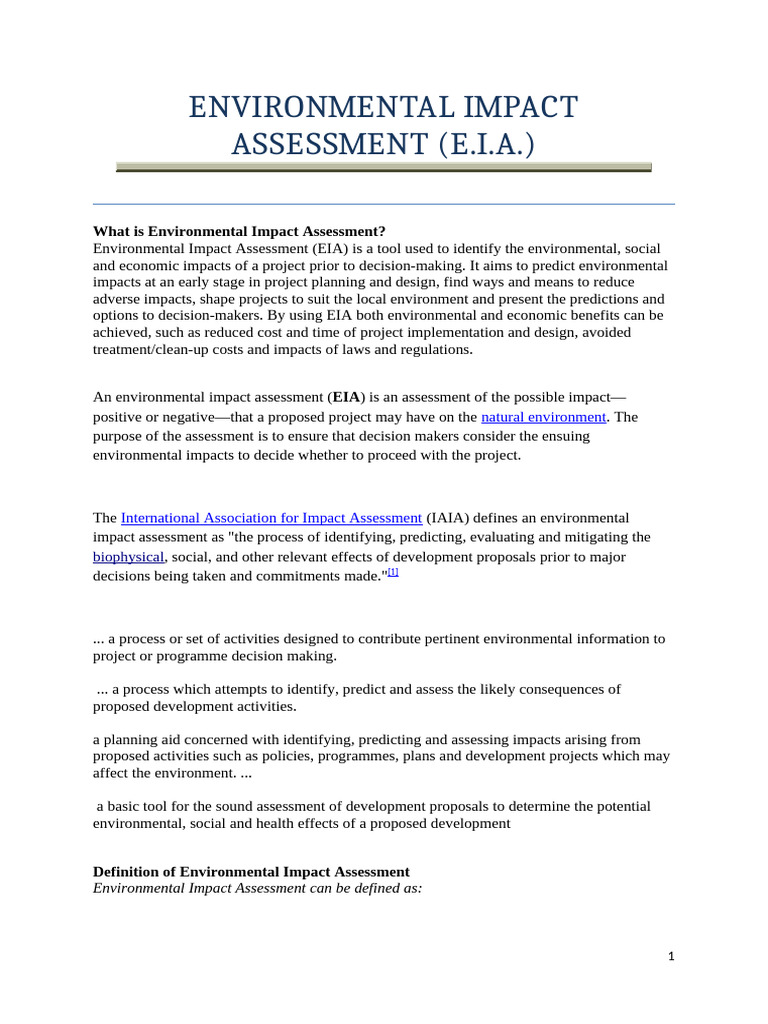 Environmental Impact Assessment Overview | PDF | Environmental Impact ...