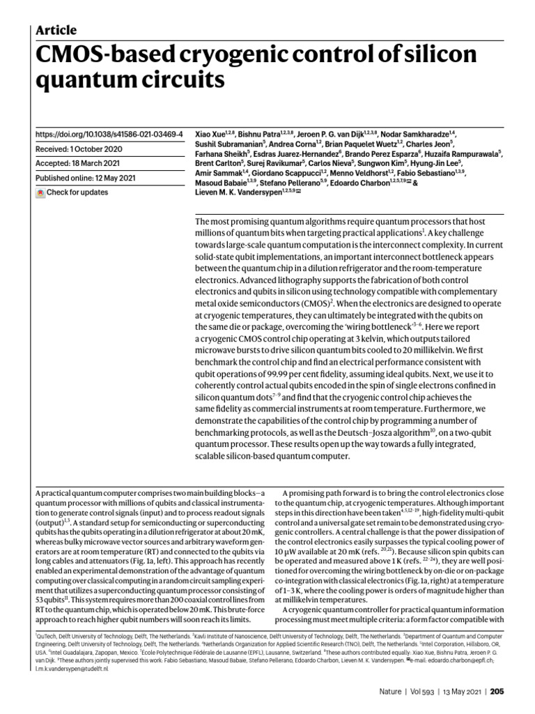 Cryogenic CMOS Control for Quantum Circuits | PDF | Quantum Computing ...