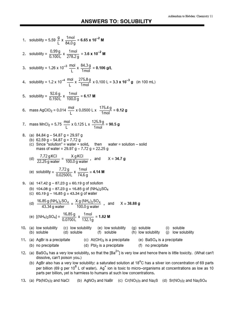 Solubility Calculations and Analysis | PDF | Ph | Mole (Unit)