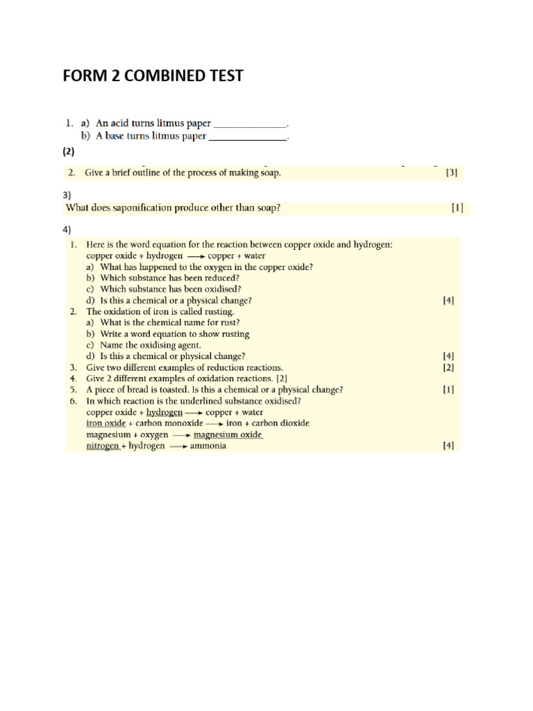 Form 2 Combined Test End of Week | PDF