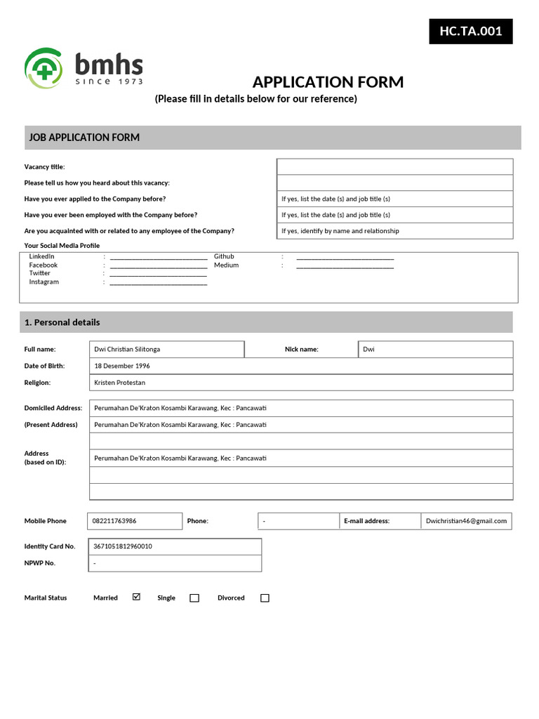 001.HC - Ta - Form Aplikasi | PDF | Business