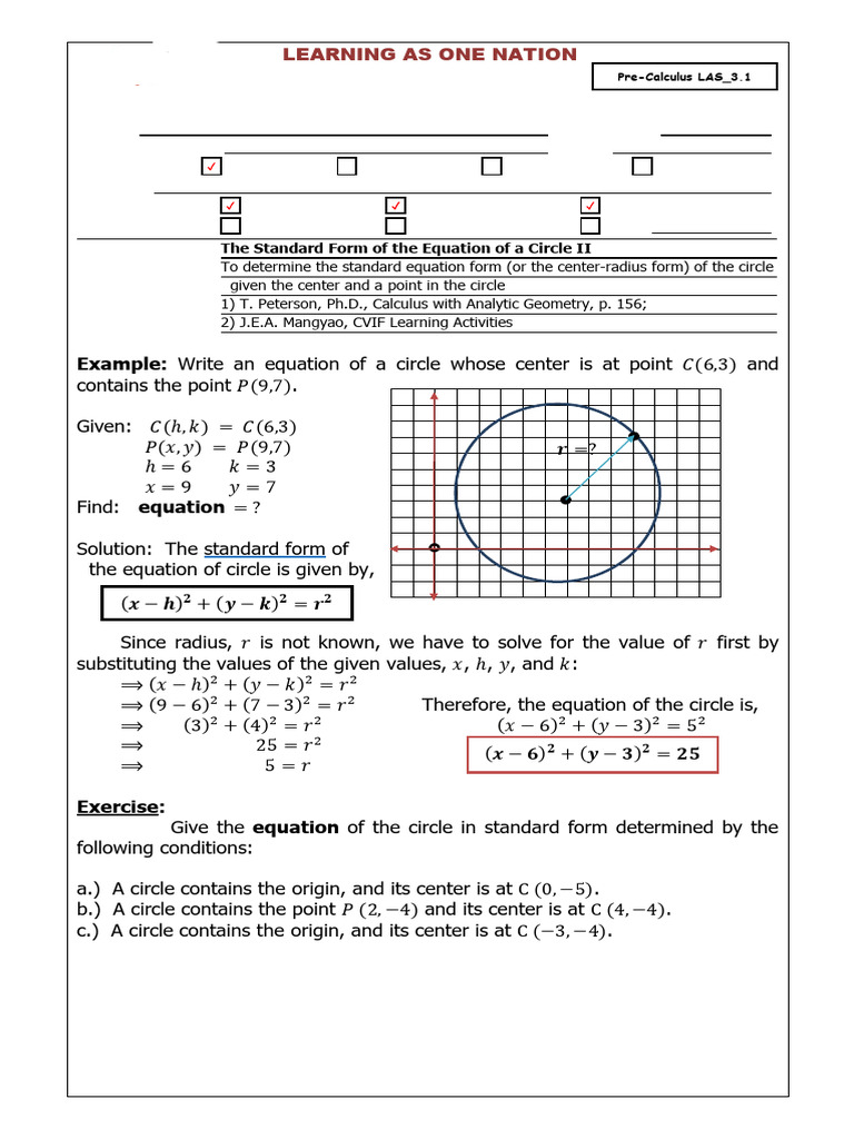 Standard Form of Circle Equation Guide | PDF | Equations | Circle
