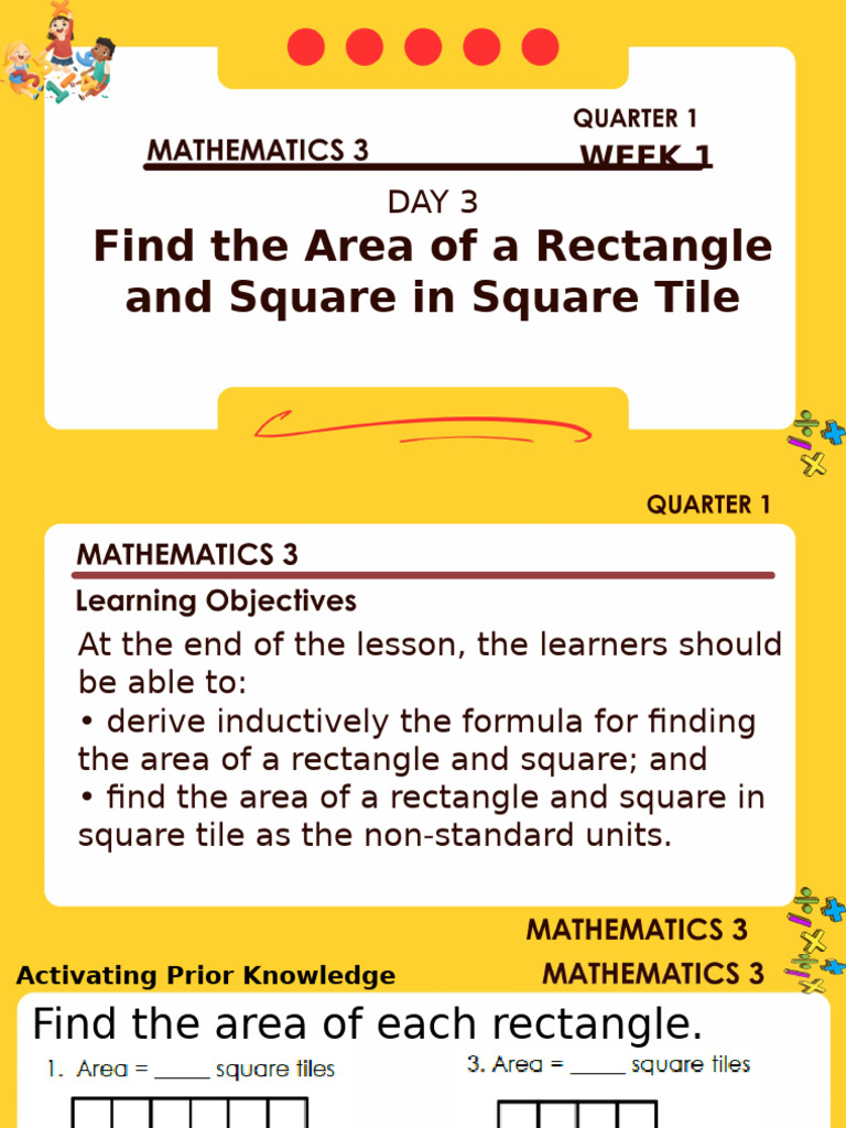 Area of Rectangles and Squares with Tiles | PDF | Area | Rectangle