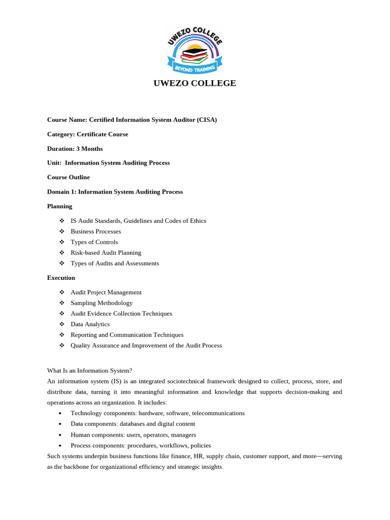 Information Systems Auditing Course Overview | PDF | Audit | Internal ...