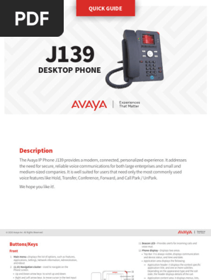 Avaya J139 IP Phone Quick Guide | PDF | Voicemail | Menu (Computing)