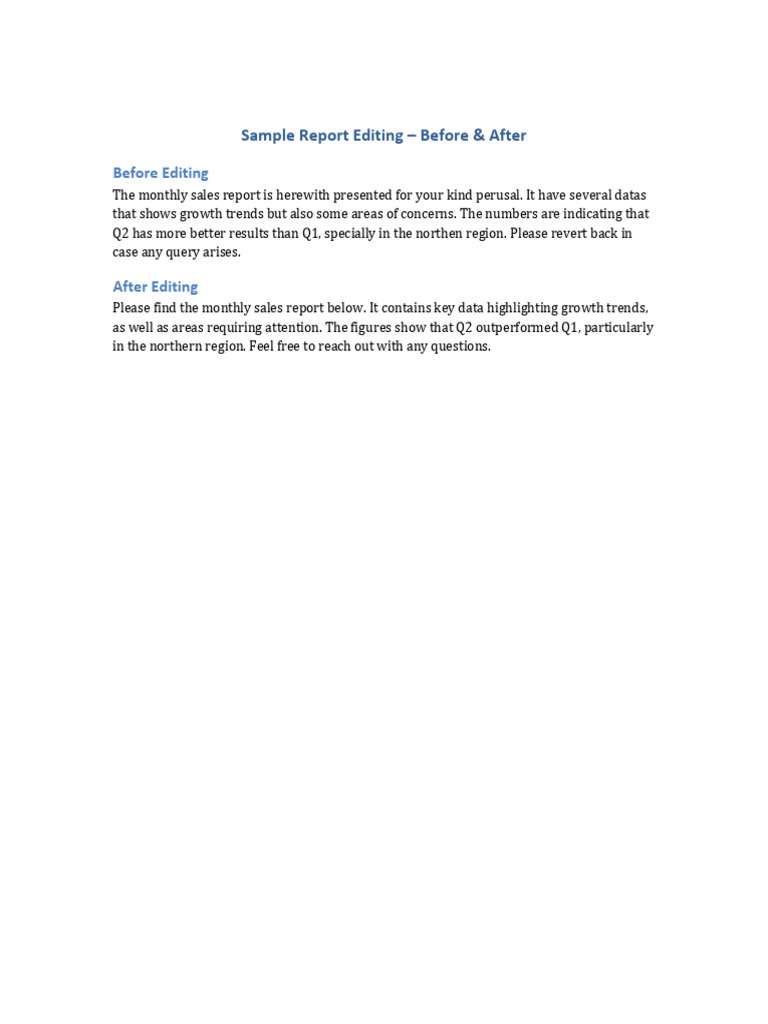 Sample Report Editing Before After | PDF