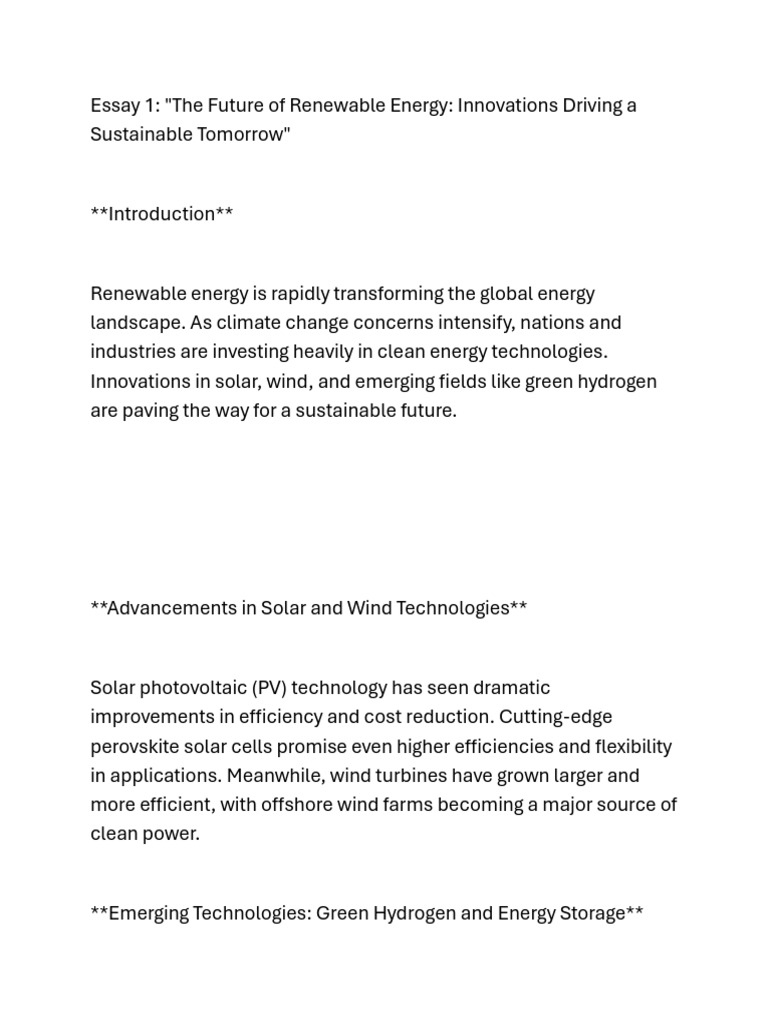 Future Innovations in Renewable Energy | PDF