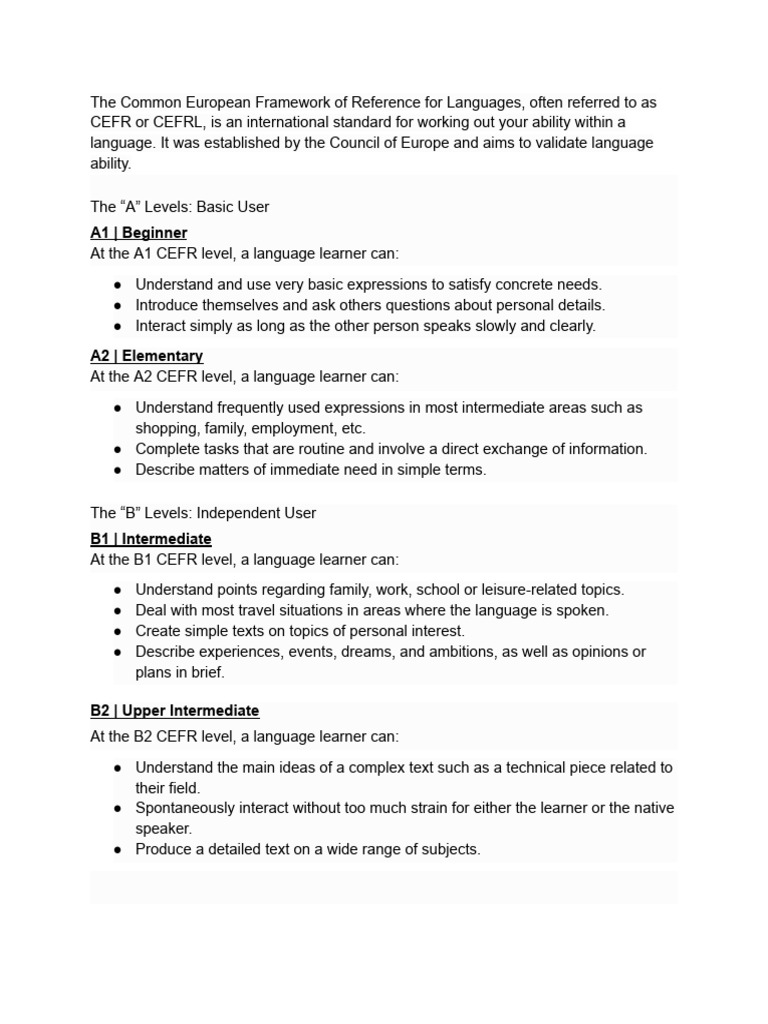 Cefr Level | PDF