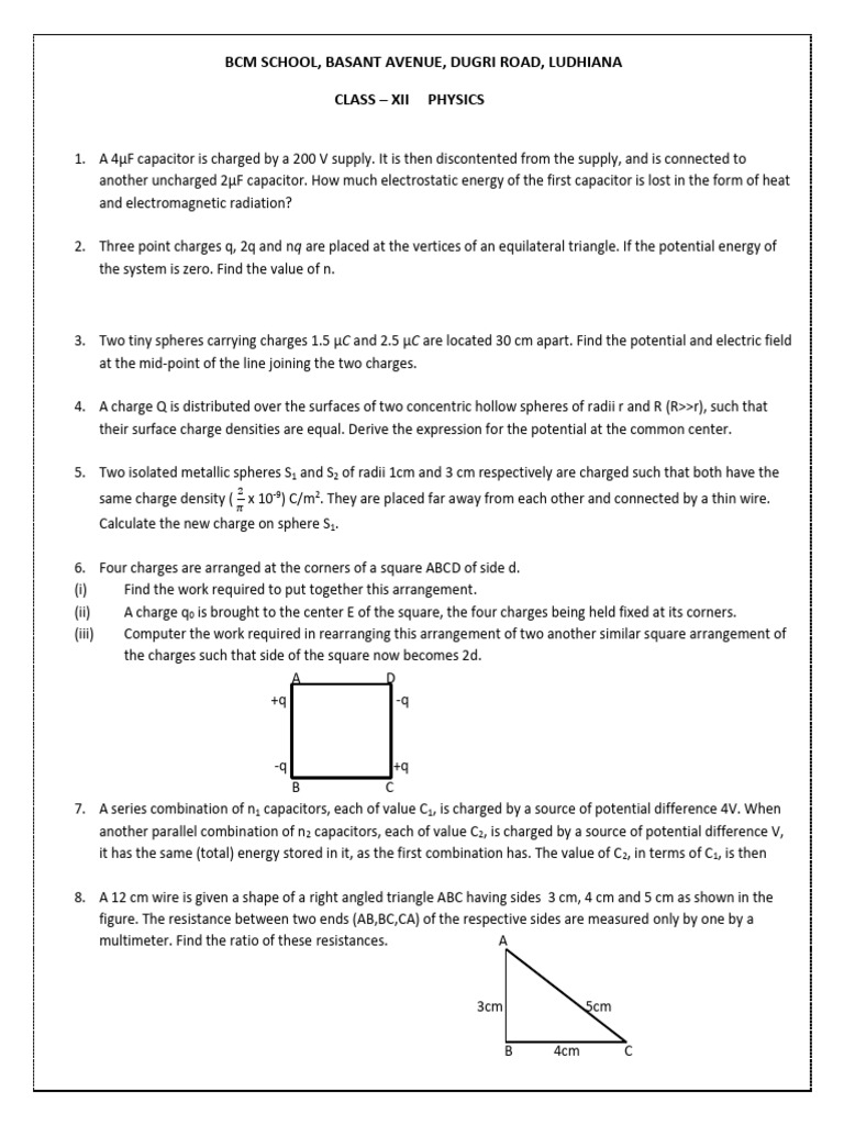 Holidays Home Work Physics Assignment | PDF | Capacitance | Capacitor