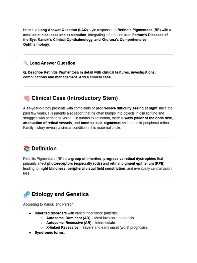 Retinitis Pigmentosa | PDF | Retina | Human Diseases And Disorders