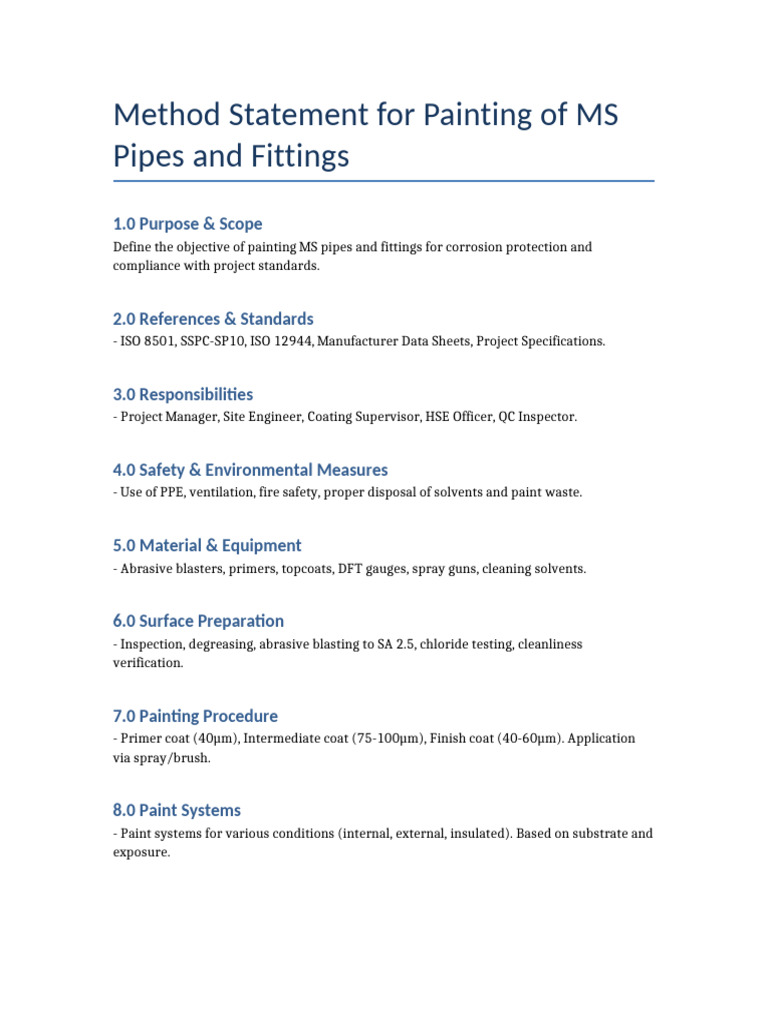 MS Pipe Painting Method Statement | PDF