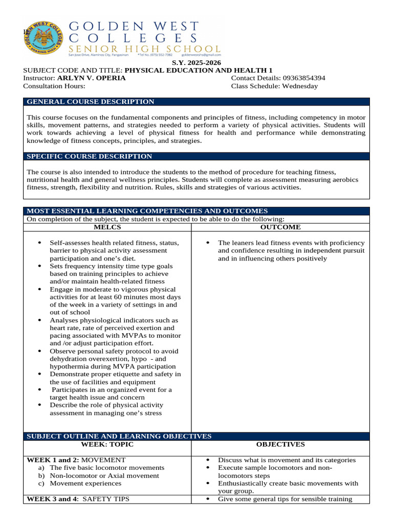 Physical Education and Health Overview | PDF | Physical Fitness ...