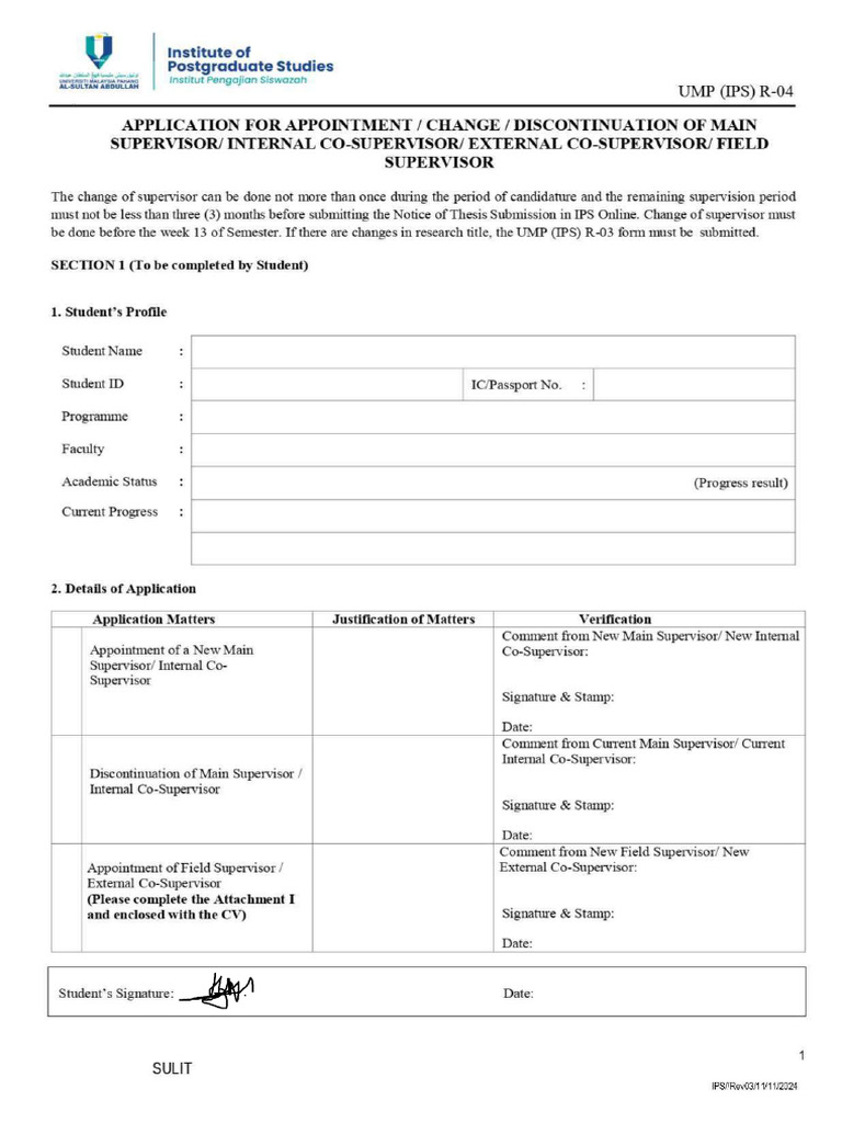 Ump Ips R-04 Application For Appointment Change Discontinuation of Main ...