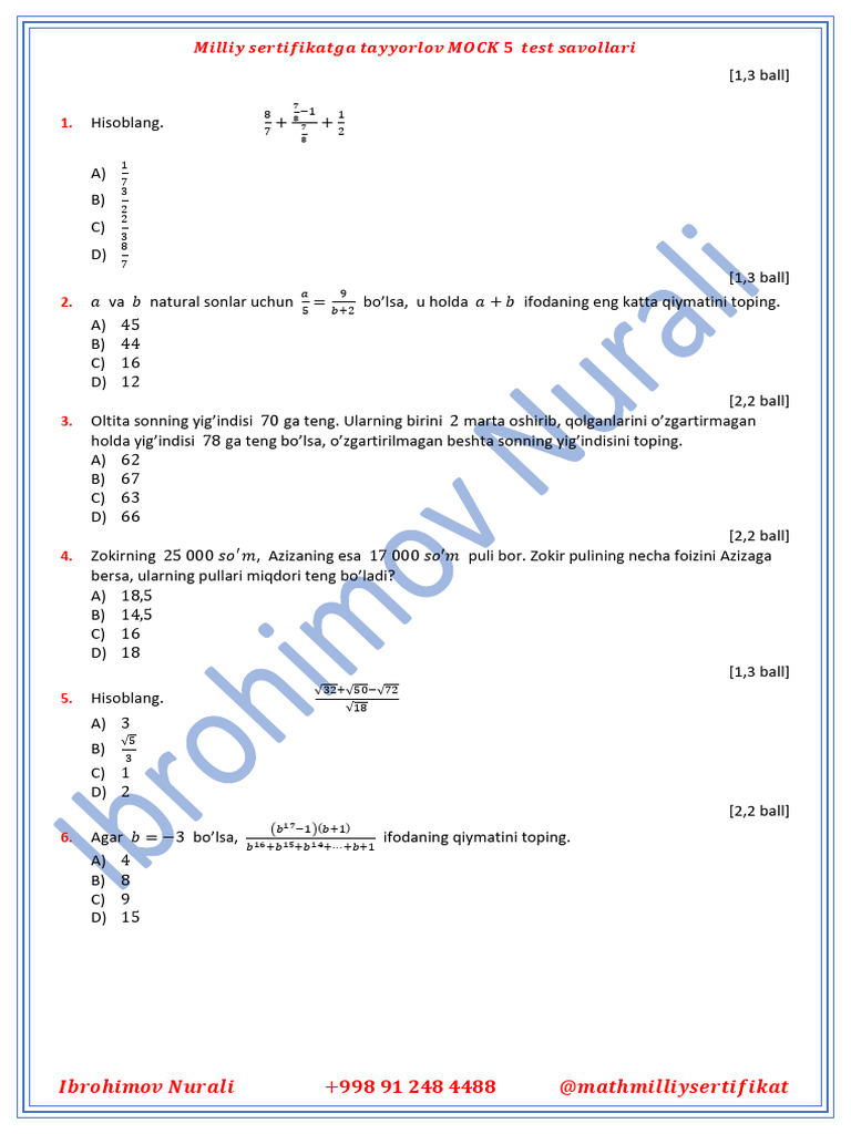 MC Test MOCK 5 45 Talik | PDF | Chess Theory | Chess Openings