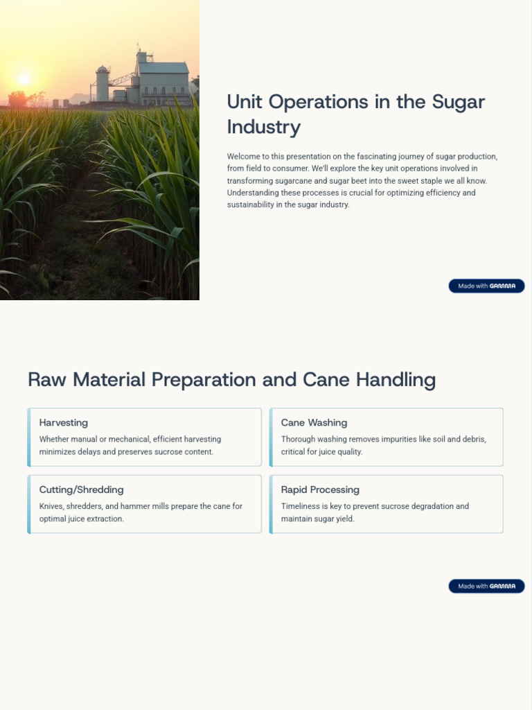 Sugar Production Unit Operations Guide | PDF