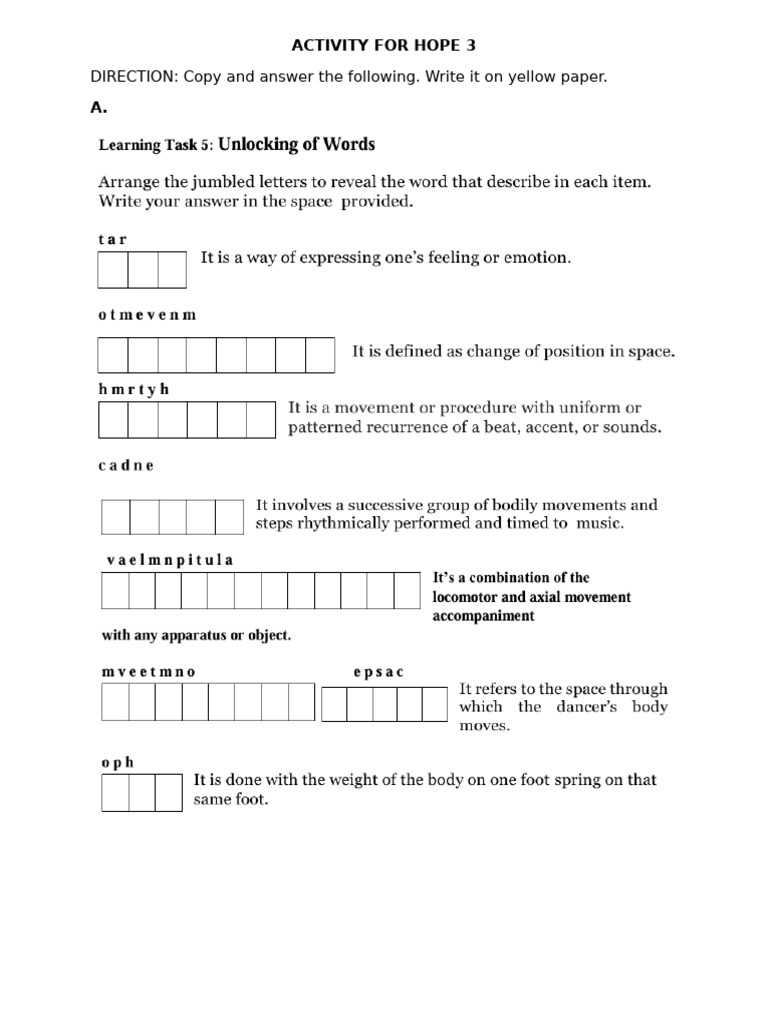 Activity For Hope 3 | PDF