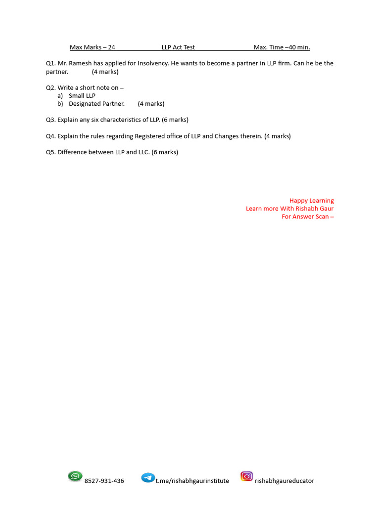 LLP Exam Test Series Overview | PDF