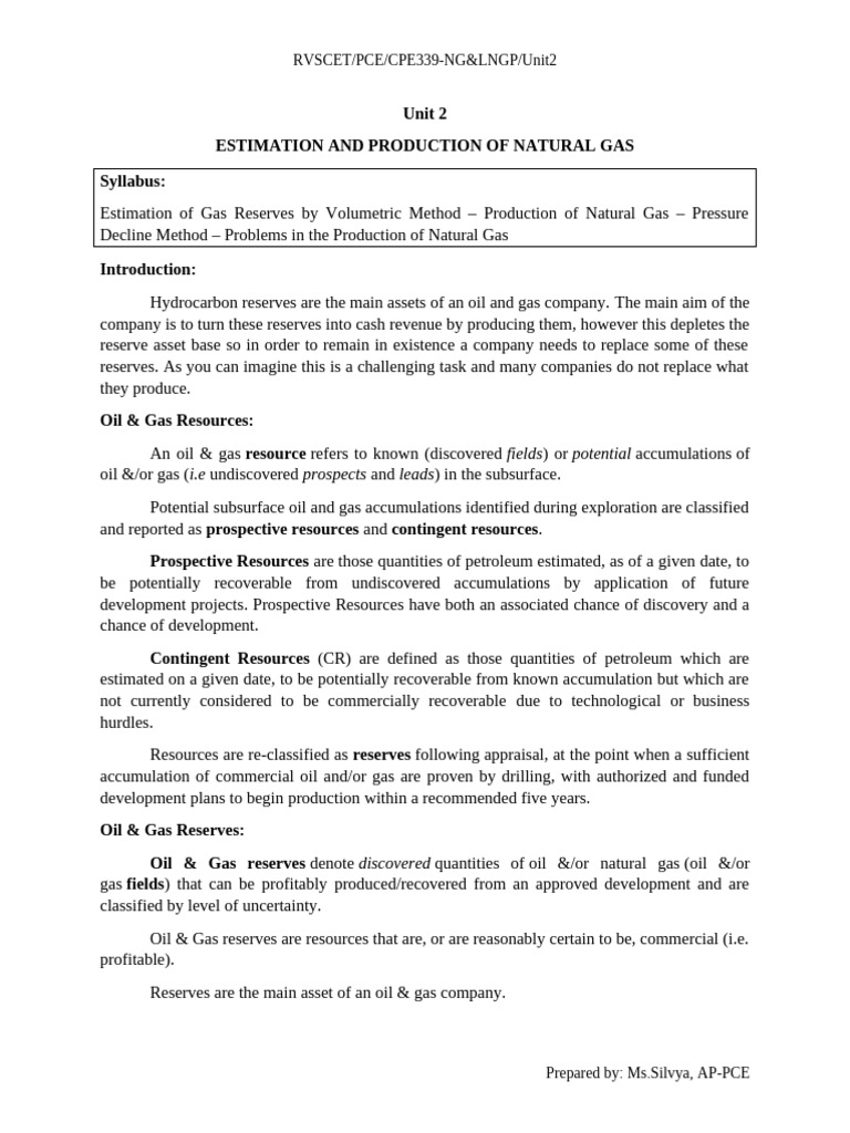 Natural Gas Estimation and Production Guide | PDF | Economic ...