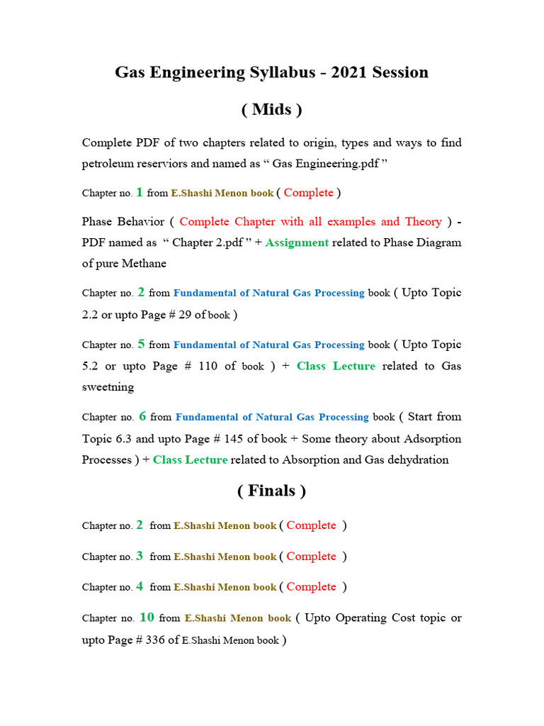 Gas Engineering Syllabus Overview | PDF