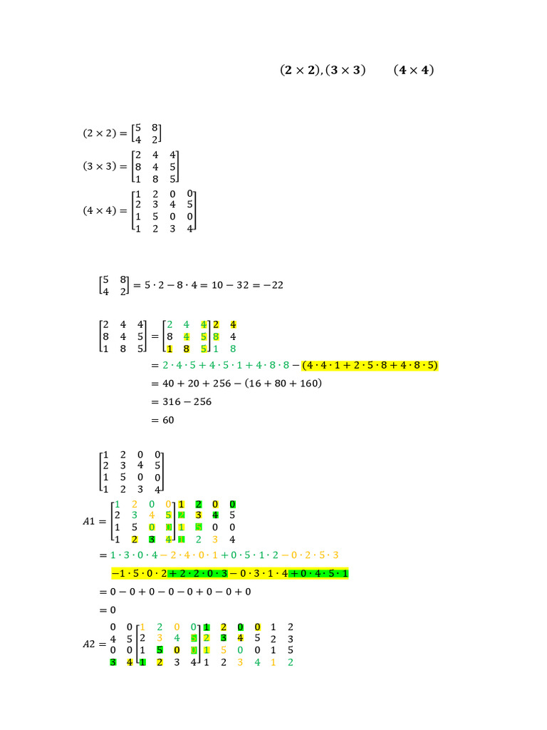 Contoh Metode Sarrus, Kofaktor, Dan Elementer Tipe 2, 3, Dan 4 | PDF