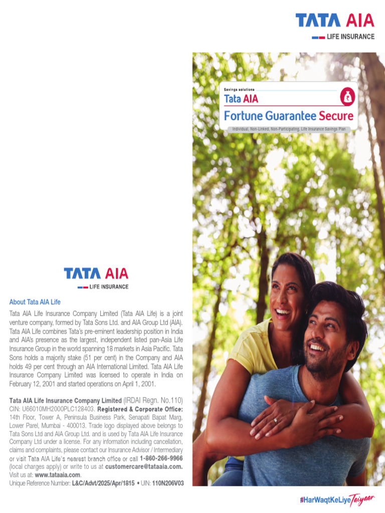Tata AIA Fortune Guarantee Secure Plan | PDF | Insurance | Present Value