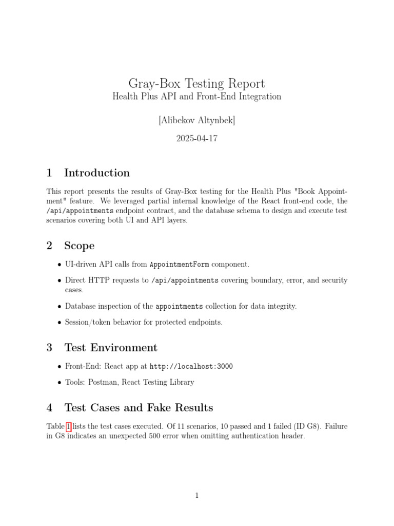 Gray-Box Testing: Health Plus API Errors | PDF | Json | Software ...