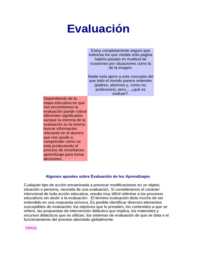 Tipos y Proceso de Evaluación Educativa | PDF | Evaluación | Enseñando