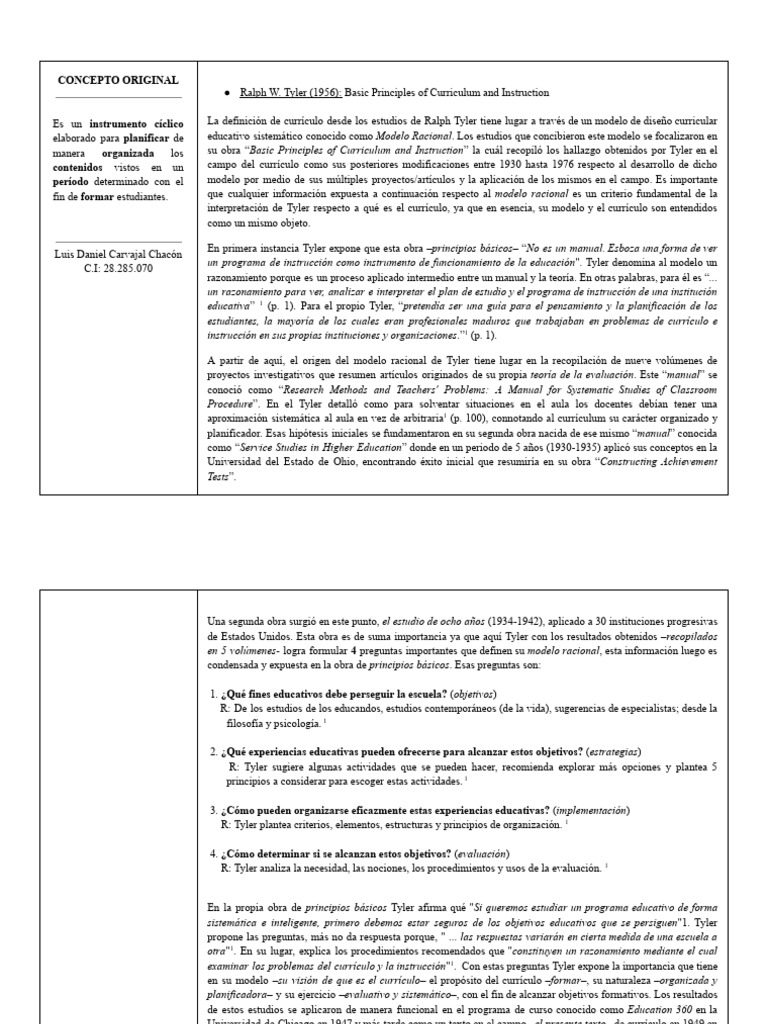 Modelo Racional de Currículo de Tyler | PDF | Plan de estudios | Cognición