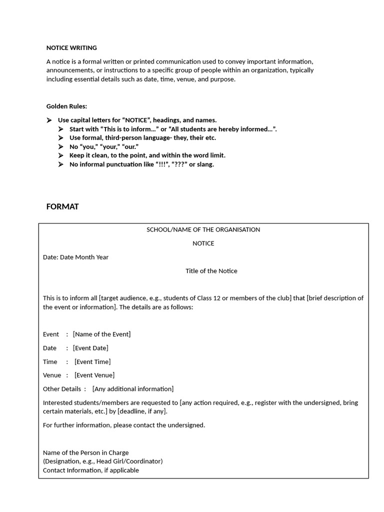 Notice Writing Guidelines and Examples | PDF | Communication | Human ...