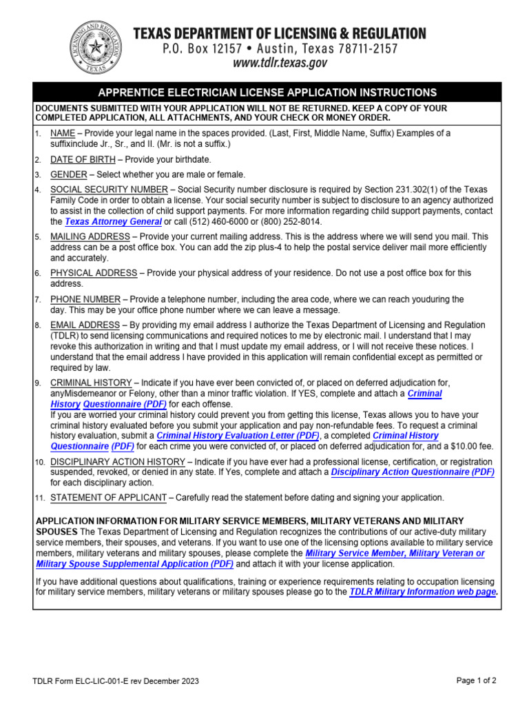 ELC001 Apprentice Electrician License Application | PDF | Criminal ...