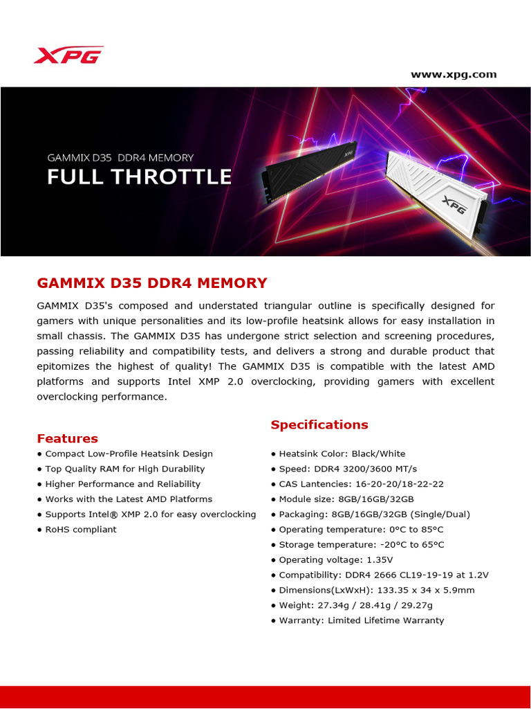 GAMMIX D35 DDR4 Memory Specifications | PDF | Computer Hardware ...