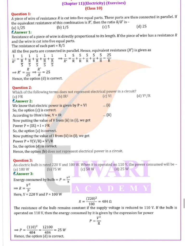 Electricity Exercise & Intext | PDF | Series And Parallel Circuits ...