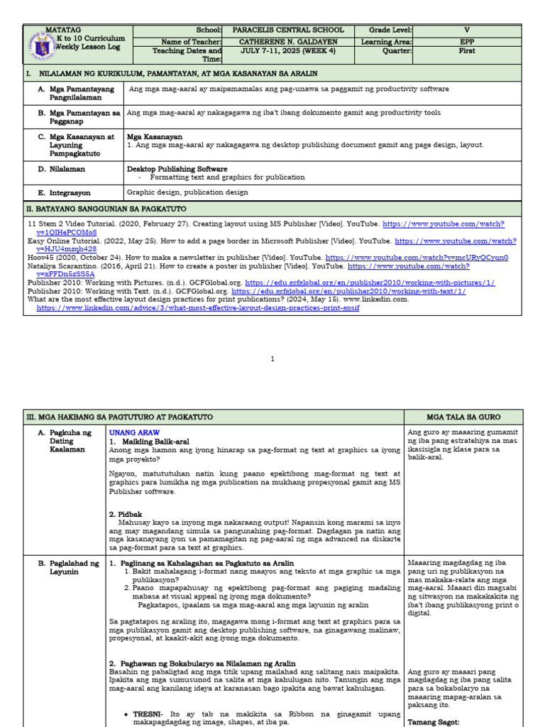 Epp 5 - DLL - Q1 - W4 | PDF