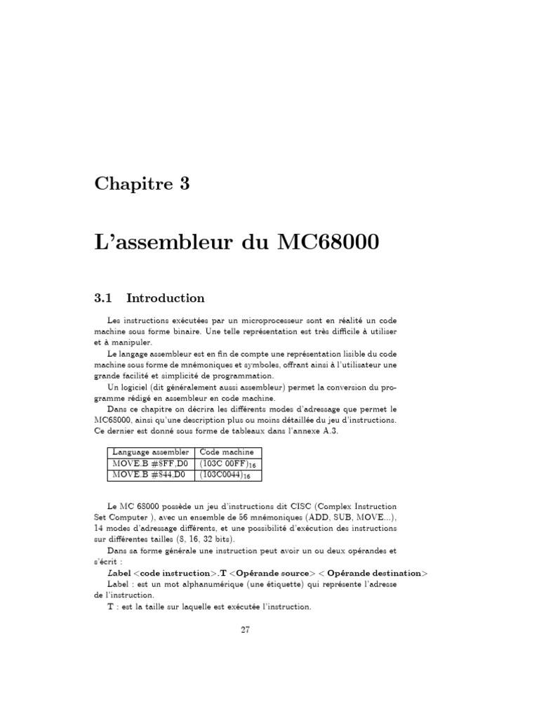Assembleur et instructions MC68000 | PDF | Assembleur | Génie logiciel