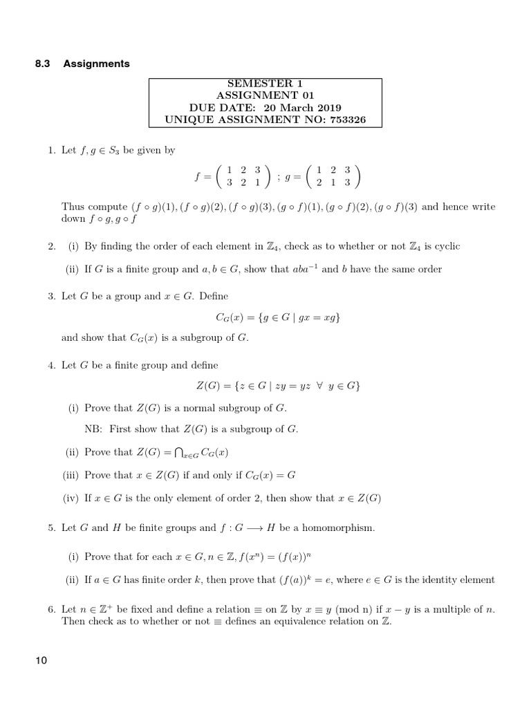Group Theory Assignment Solutions | PDF | Mathematical Structures | Algebra
