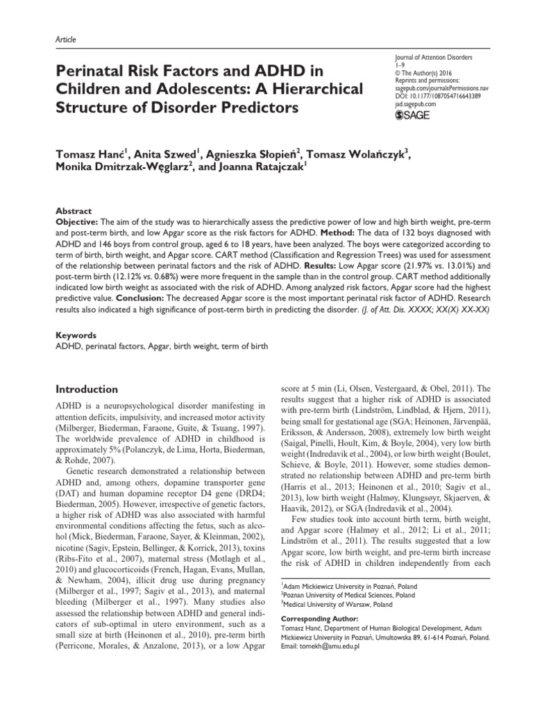 Perinatal Factors Influencing ADHD Risk | PDF | Attention Deficit ...
