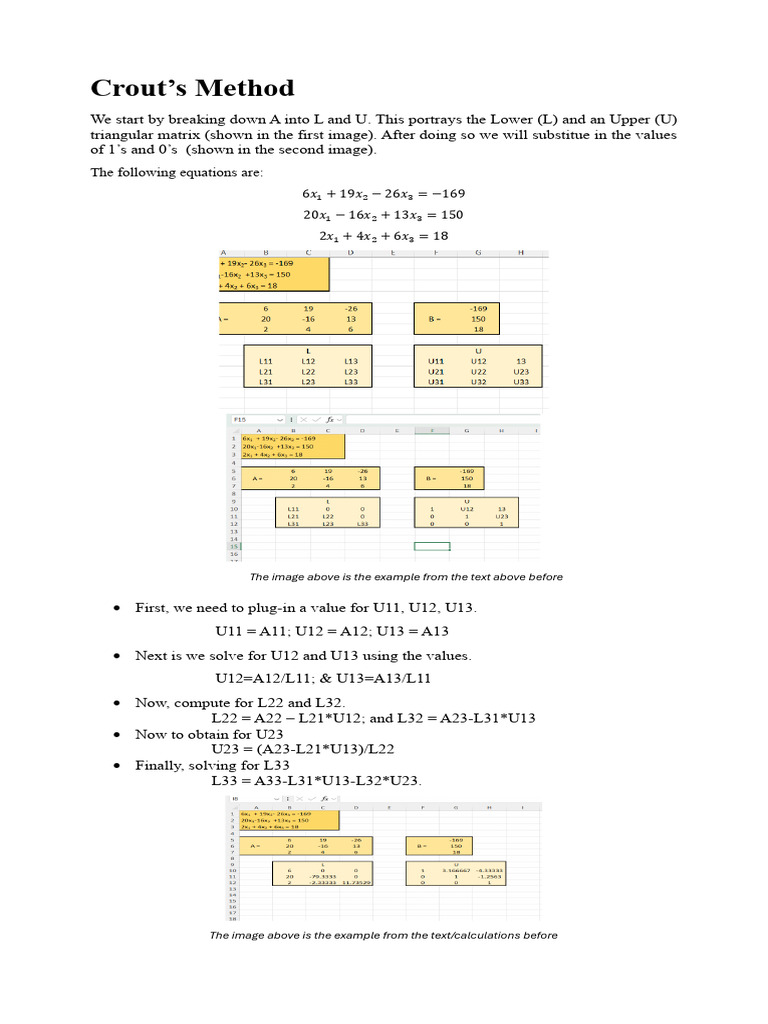 Crout's Method Explained with Example | PDF | Matrix (Mathematics ...