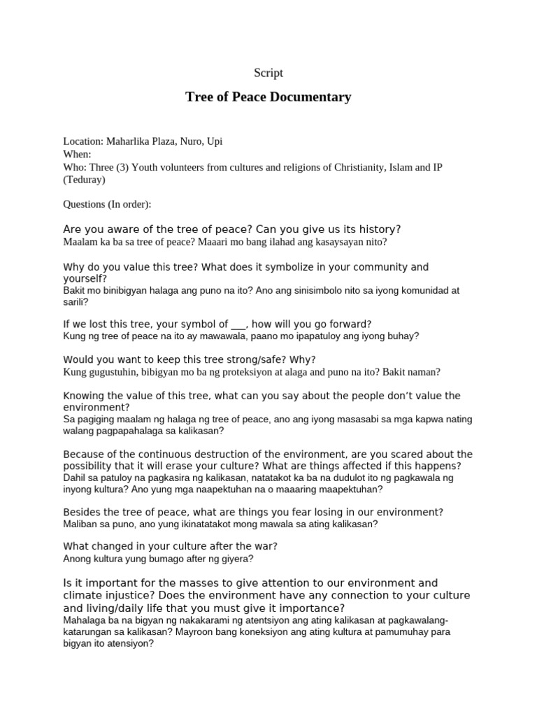Tree of Peace: Cultural Significance and Environmental Impact | PDF